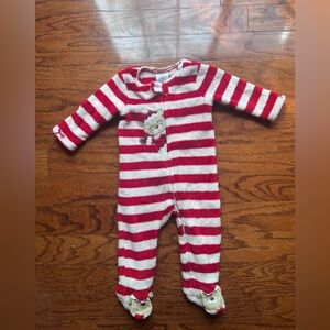 Little Wonders Red and White Striped Footed Baby One-Piece
